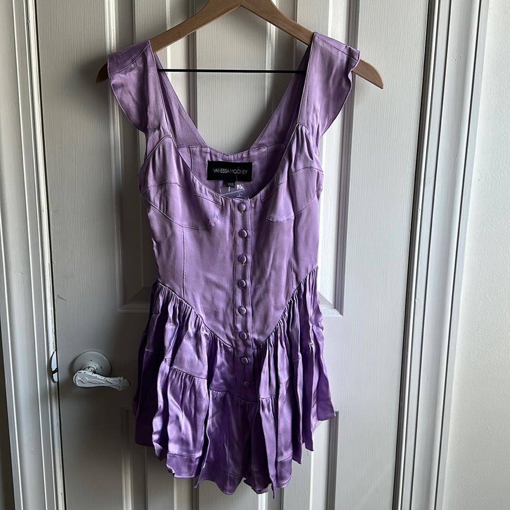 THE ELISABETH ROMPER DRESS - LAVENDER SATIN